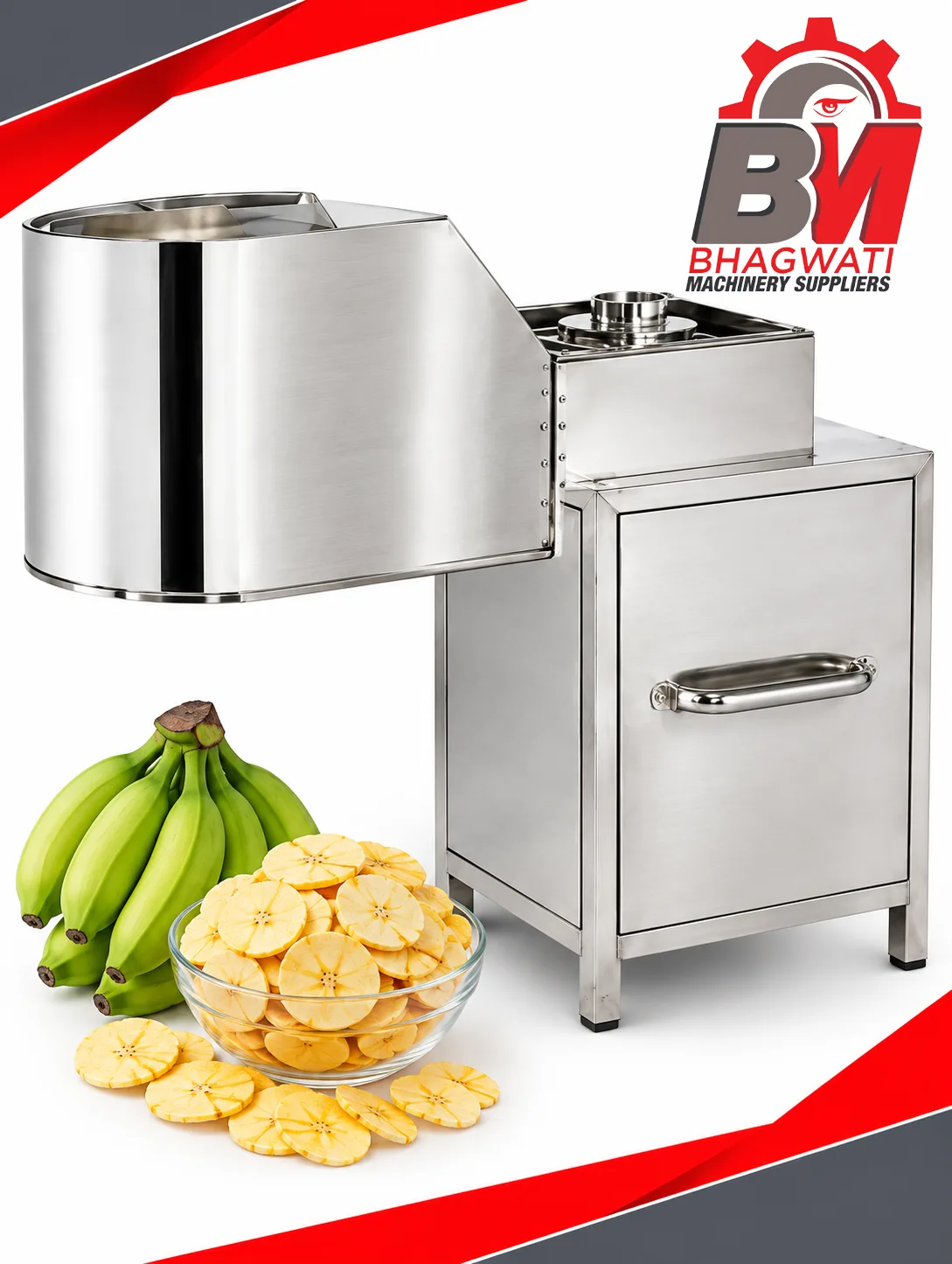 Banana Wafer Slicing Machine - 1 HP, 250-300 kg/hr, Stainless Steel