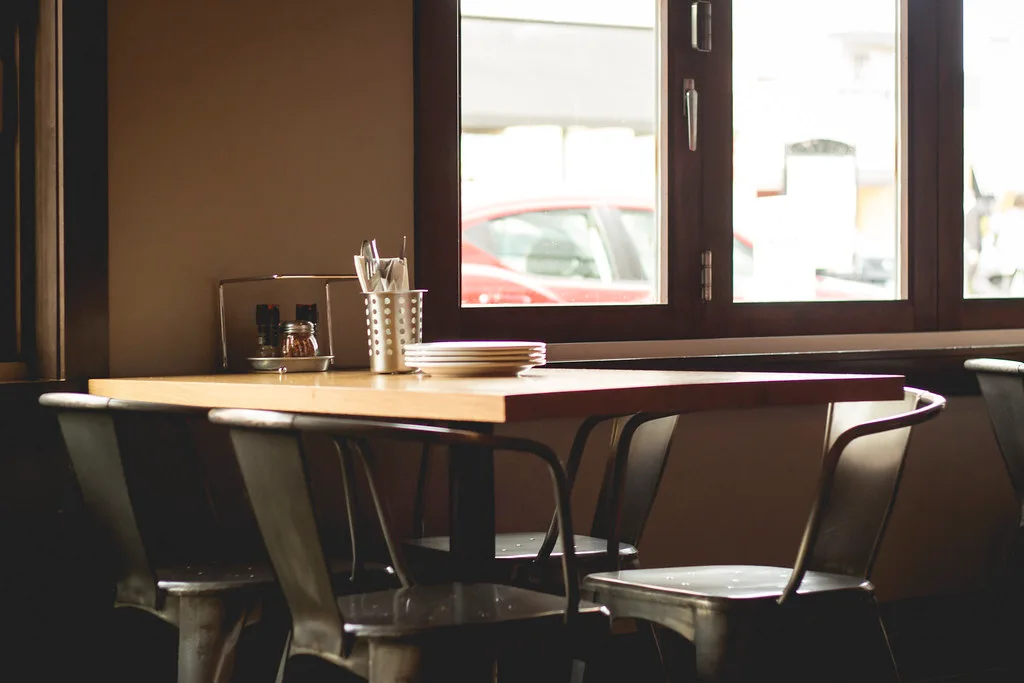 Restaurant Table Set 4 Seater Steel Frame Wood Top